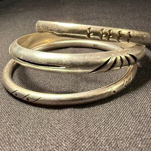Set of 3 VTG Chunky Bangle Bracelets Sterling Silver 925 Stamped Mexico 66.7G